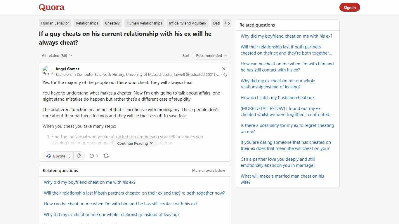If a guy cheats on his current relationship with his ex will he always cheat? - Quora